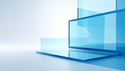 Leinwandbilder - 3d rendering of abstract transparent geometry glass with blue