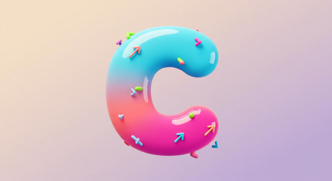 Colorful 3D Render of Letter C with Candy Sprinkles