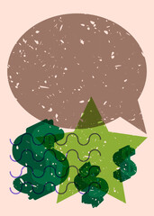 Poster - Risograph Dollar Sign with speech bubble with geometric shapes. Objects in trendy riso graph print texture style design with geometry elements.