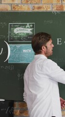 Poster - Animation of mathematical equations over caucasian male teacher