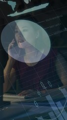 Poster - Animation of data processing over businesswoman working in office