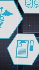 Poster - Animation of medical icons and scientific data processing over blue background