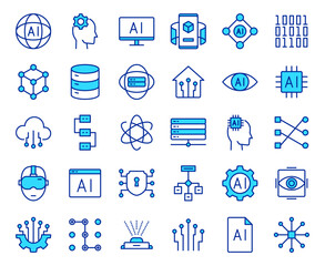 Poster - Artificial Intelligence Icon Set AI Technology Machine Learning Data Science Innovation Future Computing Digital Brain