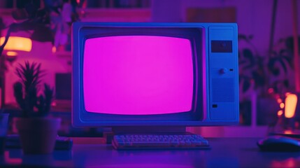Leinwandbilder - Retro television in a dimly lit room.