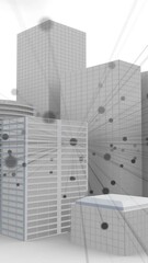 Poster - Network of connecting points against multiple buildings model