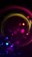 Poster - Animation of colourful light trails and spots forming circles on black background