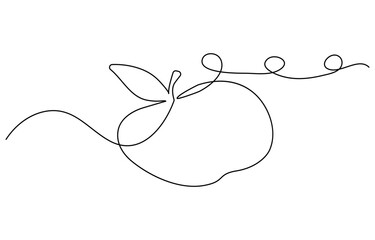 Poster - Vector continuous one single line drawing icon of  apple organic fresh fruit in silhouette sketch on white background. Linear stylized.