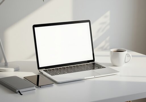 Modern Minimalist Workspace Laptop Mockup with Blank Screen, Ideal for Website or App Presentation