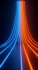 Poster - Abstract Neon Light Trails in Blue and Orange on a Dark Background