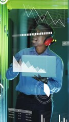 Poster - Animation of financial data processing over african american businessman in server room