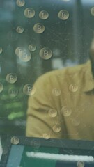 Poster - Animation of bitcoins over diverse business people in office