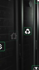 Poster - Animation of eco icons and data processing over computer servers