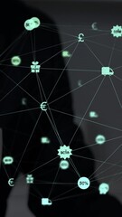 Poster - Animation of network of connections with icons over men using smartphone