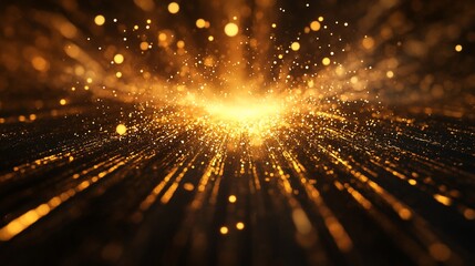 Poster - Golden Lights Abstract Background with Sparkling Particles and Bokeh Effects