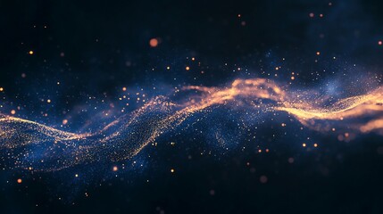 Aufkleber - Elegant golden particle wave on a dark blue background with bokeh lights