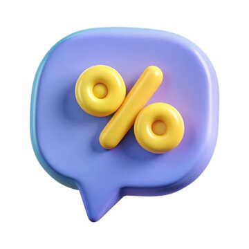 3d render of a yellow percentage symbol in a purple speech bubble