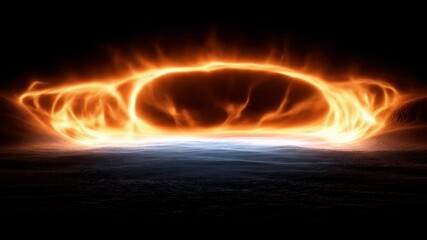 Wall Mural - Fiery ring glowing above dark futuristic terrain  
