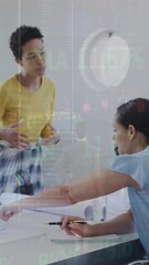 Poster - Animation of financial data and graphs over diverse female coworkers in office