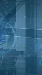 Poster - Animation of infographic data processing on digital interface against computer server