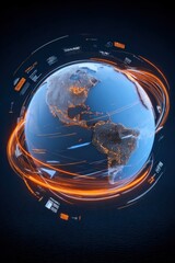 Aufkleber - Futuristic digital globe displaying interconnected data networks and light trails representing global connectivity and high technology innovation