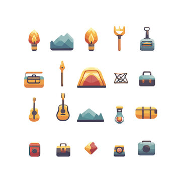 2D Flat icon Camping & Outdoor Equipment Icons isolated in White Background