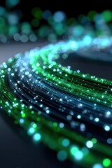 Poster - Vibrant Abstract Digital Light Waves Motion Blur in Green and Blue Colors for Technology and Connectivity Themes
