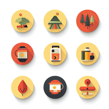 2D Flat icon Camping & Outdoor Equipment Icons isolated in White Background