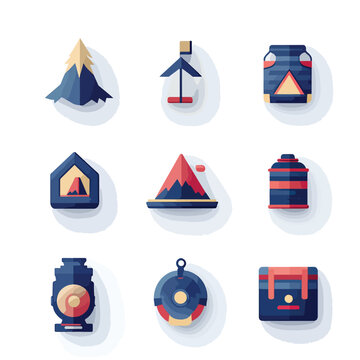 2D Flat icon Camping & Outdoor Equipment Icons isolated in White Background