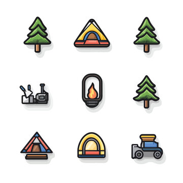 2D Flat icon Camping & Outdoor Equipment Icons isolated in White Background