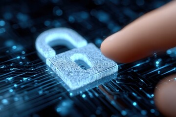 Aufkleber - Digital security concept with lock icon on futuristic glowing digital background representing cybersecurity and data protection technology