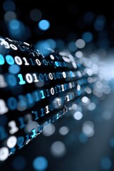Poster - Futuristic Digital Data Stream with Binary Codes and Glowing Blue Light Effects in a High-Tech Abstract Background for Technology Concept