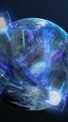 Aufkleber - Animation of blue glowing blocks over earth globe on blue background