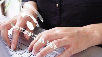 Poster - Woman Typing on Laptop Wi-Fi Signal Icon Loading Animation with Dynamic Counter