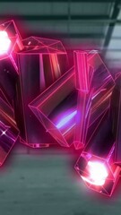 Poster - Animation of pink crystal shapes and copy space against empty warehouse