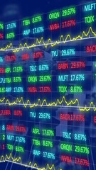 Poster - Animation of financial graphs and data over blue background with virus cells