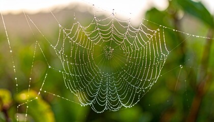 Raindrops on Spider Web in Nature 
