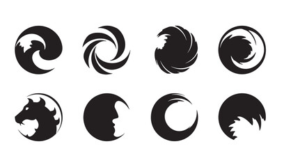 Poster - A collection of circular black logos and graphic elements on a clean white background