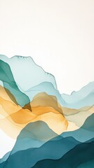 Aufkleber - Abstract landscape painting in teal, blue, and gold hues