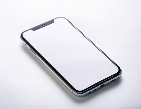 Mock up photo of single modern smartphone with blank white screen, isolated on white background