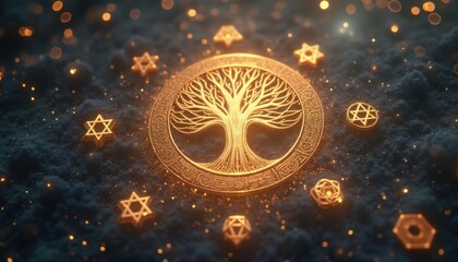 Aufkleber - Ornate Tree of Life symbol surrounded by gold geometric shapes