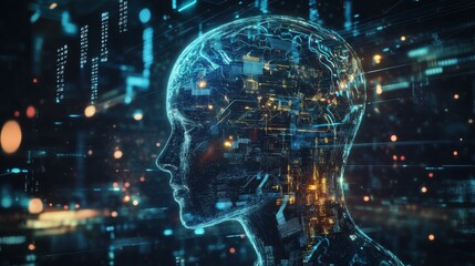 Poster - Female adult in digital space with circuitry and data streams