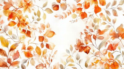 Poster - Autumn leaves in various colors on white background
