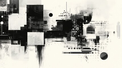 Poster - Abstract geometric art with brush strokes in monochrome tones
