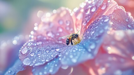 Aufkleber - Bee collecting pollen from vibrant flower in garden