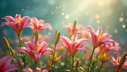 Aufkleber - Blooming lilies in serene garden under natural light
