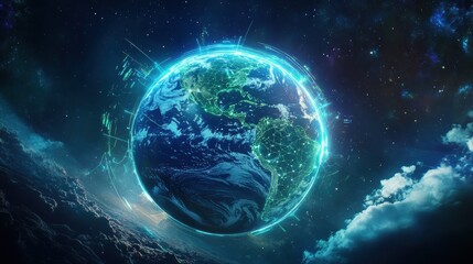 Poster - Planet Earth illuminated with glowing connections in space