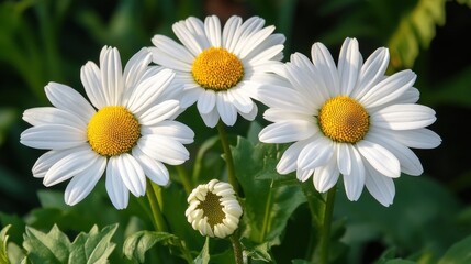 Poster - Daisies in Full Bloom with Bud in Peaceful Garden Setting