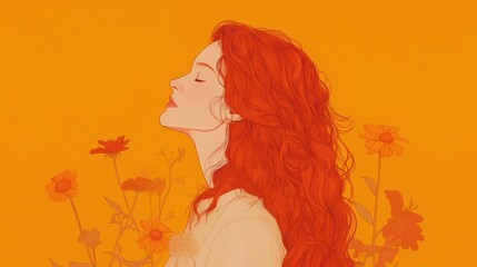 Aufkleber - Young woman in a field of flowers, serene daytime illustration