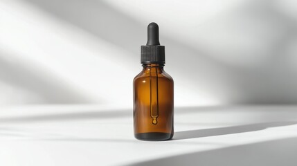 Aufkleber - Amber glass bottle with black dropper on white surface