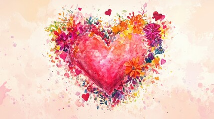 Poster - Heart surrounded by colorful flowers on abstract background